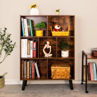 George Oliver George Oliver Cube Bookshelf 3 Tier Mid-Century Rustic Brown Modern Bookcase With Legs,Retro Wood Bookshel