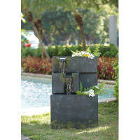 17 Stories 17 Stories 3-Tier Outdoor Fountain With LED Lights And Planter, Perfect Decor For Garden, Patio, Deck, Porch