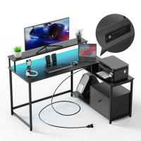 Latitude Run® TDC EVAJOY Home Office Computer Desk with File Drawer, LED Strip, Power Outlet