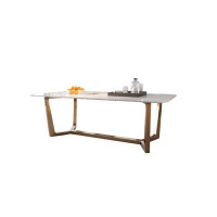 Mercer41 63 Inch Stone Table Top And Stainless Steel Feet Rectangular Dining Table