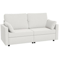 Latitude Run® Modern 3 Seater Sofa, 77" Upholstered Couch With 2 Throw Cushions For Bedroom, Living Room, Cream White