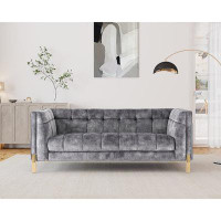 Everly Quinn Luxury Modern Mid-Century Square Tufted Velvet Small Sofa For Living Room Bedroom Furniture, 74”W Loveseat,