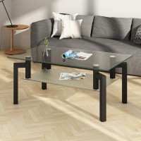 Wrought Studio Rectangle Black Glass Coffee Table, Living Room Furniture