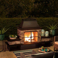 Canora Grey Quillen 52.36" H x 81.5" W Wood Burning Outdoor Fireplace
