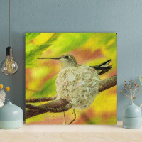 Winston Porter White And Brown Bird On Green Plant - 1 Piece Rectangle Graphic Art Print On Wrapped Canvas