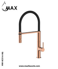 Flexible Pull-Down Kitchen Faucet 18 Rose Gold/ Black Rubber Finish.