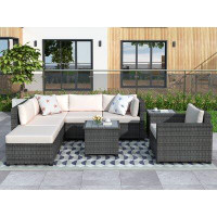 Latitude Run® Greerson 90.9'' Wide Outdoor Wicker Patio Sectional with Cushions