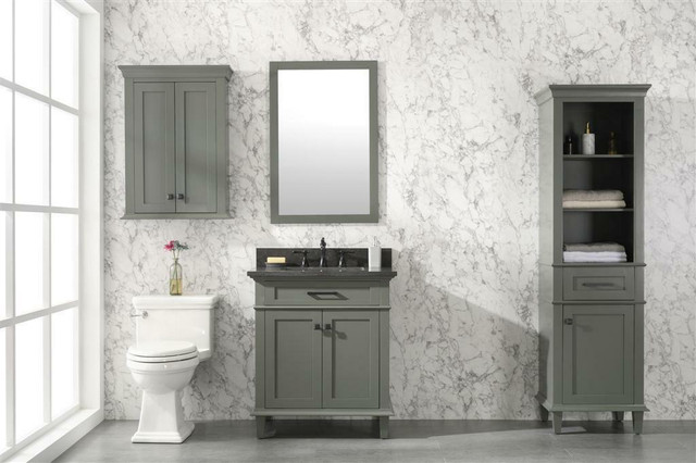 30, 36, 54, 60, 72 & 80 Pewter Green Vanity w 2 CT Choice  (Blue Limestone or Carrara White Marble) (Mirror, OJ & Linen) in Cabinets & Countertops - Image 2
