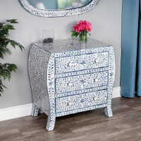 Willa Arlo™ Interiors Beckley Blue And White Bone Inlay 3 Drawer Chest