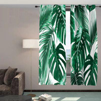 Frifoho Leaf Window Curtain 2 Panels, Tropical Palm Leaves Blackout Curtain For Bedroom Living Room Kitchen Room