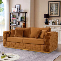 Everly Quinn Boose Mid Century Modern Luxury Pillow Back Velvet Couch In Orange
