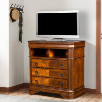 Darby Home Co Wooden Media Chest With 3 Drawers And 2 Open Compartments, Cherry Brown