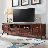 zhulinjiaju Brown Carved Pattern High-Quality Solid Wood TV Stand.