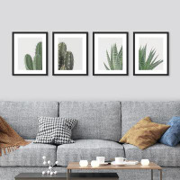 SIGNLEADER SIGNLEADER Framed Green Cactus Snake Plant Wall Art, Set Of 4 Collage Desert Landscape Wall Decor Prints, Nat