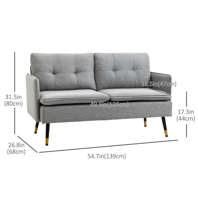 55 LOVESEAT SOFA FOR BEDROOM, MODERN LOVE SEATS FURNITURE WITH BUTTON TUFTING, UPHOLSTERED SMALL COUCH FOR SMALL SPACE, in Couches & Futons - Image 3