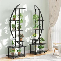 Latitude Run® 6 Tier Indoor Tall Plant Stand Metal Plant Stand With Detachable Wheels Half Moon Shape Plant Stands