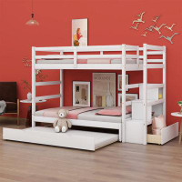 Harriet Bee Jarvin Kids Twin Over Twin Bunk Bed with Trundle with Drawers