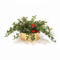 Distinctive Designs Mixed Pine With Holly In Brass Oval Planter