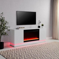 Orren Ellis Dirndl 70.5" White Finish TV Stand With Fireplace And Speaker