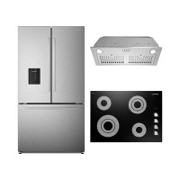 Cosmo 3 Piece Kitchen Package With 30" Electric Cooktop 30" Insert Range Hood & French Door Refrigerator