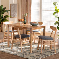 George Oliver Baxton Studio Keiry Mid-Century Grey Fabric And Natural Brown Finished Wood 5-Piece Dining Set