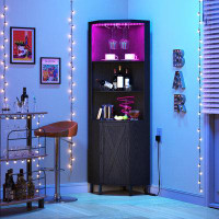 Wade Logan Breasia  63" H x 18" W Wood Corner Wine Display Rack Corner Storage Shelve with Door & Colorful Light