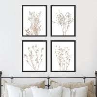 IDEA4WALL IDEA4WALL Framed Pastel Brown Forest Plant Variety Wall Art, Set Of 4 Nature Wilderness Wall Decor Prints, Bot