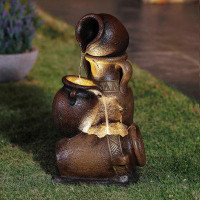 Millwood Pines Brown Urns Resin Outdoor Fountain With LED Lights