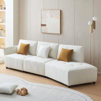 Ebern Designs 120'' Teddy Fabric Sofa, Modern Modular Sectional Couch, Button Tufted Seat Cushion