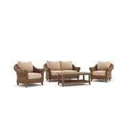 Winston Cayman Loveseat and Stationary Lounge Chair 4 Piece Rattan Seating Group with Sunbrella Cushions