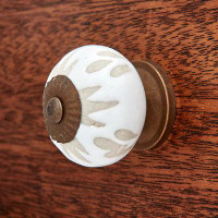 Shabby Restore White Etched Ceramic Knob Pull For Dresser, Drawer, Cabinet Or Doors
