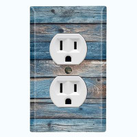 WorldAcc Metal Light Switch Plate Outlet Cover (Blue Wood Fence Brown - Single Duplex)