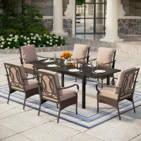 Lark Manor Rectangular Extendable 6 - Person Outdoor Dining Set With Cushions