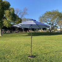 Arlmont & Co. Lotus 9Ft Octagon Navy/White Stripes Market Umbrella With Stand/Base — Outdoor Tables & Table Components: