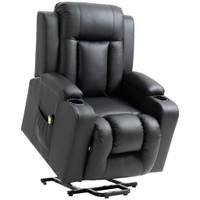 ELECTRIC POWER LIFT CHAIR, PU LEATHER RECLINER SOFA WITH FOOTREST, REMOTE CONTROL AND CUP HOLDERS, BLACK