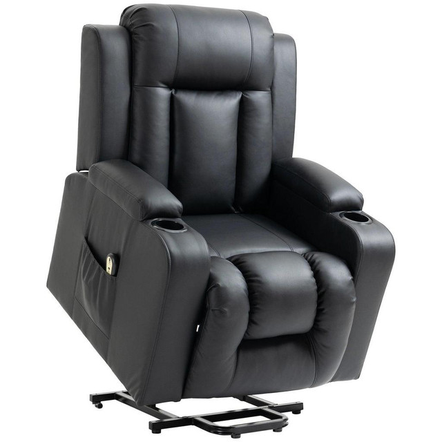 ELECTRIC POWER LIFT CHAIR, PU LEATHER RECLINER SOFA WITH FOOTREST, REMOTE CONTROL AND CUP HOLDERS, BLACK in Chairs & Recliners