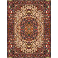 Pasargad S. Antique One-of-a-Kind Oriental Handmade Hand-Knotted Rectangle 14'7" x 20'2" Wool Area Rug in Ivory/Brown/Bl