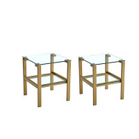Mercer41 2-Piece End Table/Sofa Table With Tempered Glass Top And Gold Metal Leg