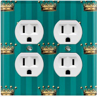 WorldAcc Metal Light Switch Plate Outlet Cover (Damask Golden Crown Elegant Green - Single Toggle)