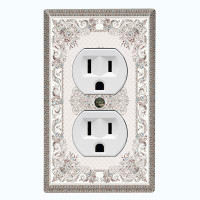 WorldAcc Metal Light Switch Plate Outlet Cover (Elegant Gray Rustic White - Single Duplex)