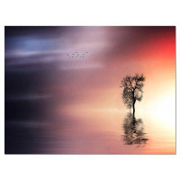 Made in Canada - Design Art Solitude Tree and Flying Birds - Wrapped Canvas Photograph Print