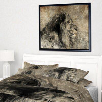 East Urban Home 'Lion in Sepia' Framed Graphic Art Print on Wrapped Canvas
