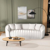 Ivy Bronx Markus Mid Century Modern Luxury Tight Back Boucle Couch In White