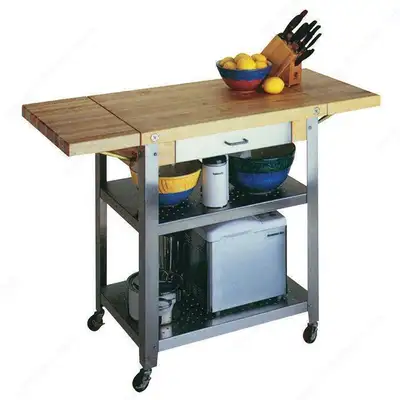 Butcher Block/Stainless Steel Trolly - 50 x 20 x 35H - 1  3/4 Inch Thick Top ( Kitchen Island )