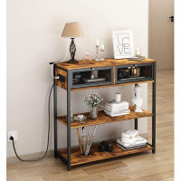 17 Stories Console Table With Charging Station. 32'' Entryway Table With Doors. With 3 Tiers Open Wood Storage Shelves.B