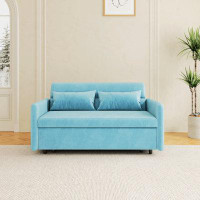 Mercer41 Sofa Pull Out Bed Included Two Pillows 54" Velvet Sofa For Small Spaces Teal