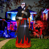The Holiday Aisle® Halloween Inflatable 8 Ft Giant Outdoor Halloween Decorations Scary Red Eye Grim Reaper Holding Sickl