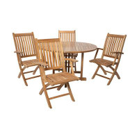 Wildon Home® 5pc Myha Teak Folding Arm Chair Dining Set with 48" Round Drop Leaf Table