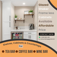 Shelves, Cabinets & Countertop for Tea Bar, Coffee Bar, Wine Bar