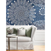 Bungalow Rose 17.5in X 23ft Removable Blue Floral Wallpaper Peel And Stick Boho Contact Paper Peel & Stick Bohemian Wall